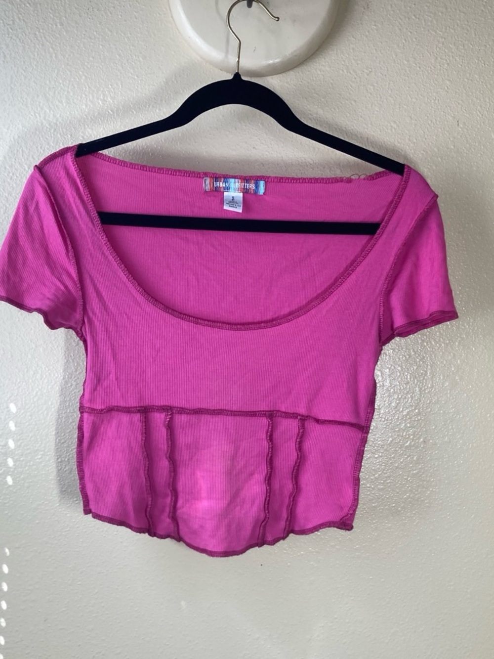 Urban Outfitters Scoop-Neck Ribbed Hot Pink Corset Crop Top With Exposed Seams